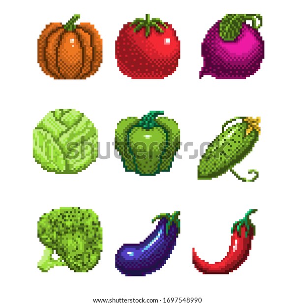 Set Pixel Art Vegetables Icon 32x32 Stock Vector Royalty Free 1697548990 Shutterstock 1301