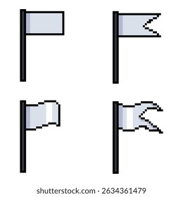Set of Pixel Art White Flags Icons
