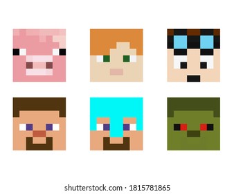 Conjunto de avatares de píxeles. Concepto de juego de héroes. Concepto de avatares de personajes de juego. Ilustración del vector