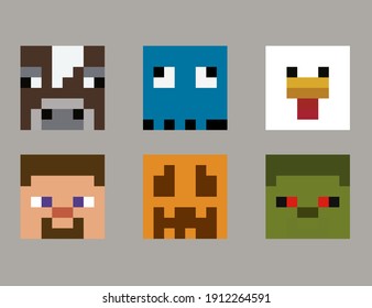 Conjunto de avatares de píxeles. Concepto de juego de héroes. Concepto de avatares de personajes de juego. Ilustración del vector
