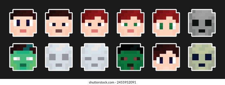 Set of pixel avatars. Heroes game concept. Avatars concept of game characters. Vector illustration