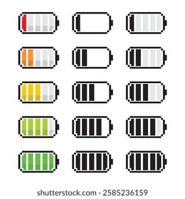 Set Of Pixel Battery Bar Vector Design.