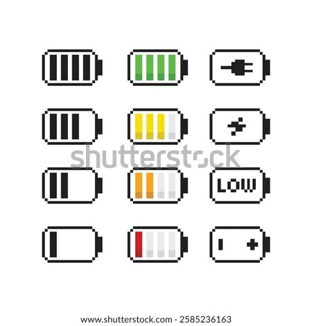 Set Of Pixel Battery Bar Vector Design.