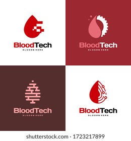 Conjunto de símbolos del logotipo de la sangre de píxeles, plantilla de diseños del logotipo de Sanidad Sanguínea, diseños del logotipo de la tecnología sanguínea concepto vectorial