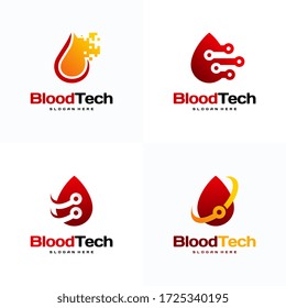 Set of Pixel Blood Technology logo designs concept vector, Blood Healthcare logo designs template, Blood Donor