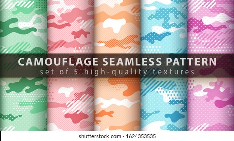 Set pixel camouflage military seamless pattern