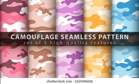 Set pixel camouflage military seamless pattern