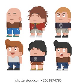 Set of pixel cartoon casual man style vector