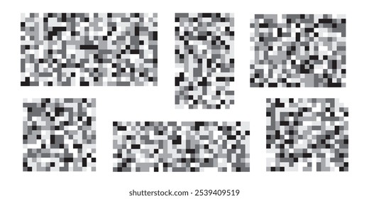 Satz von Pixel-zensierten Formen. Unzulässige Inhalte. Zensurrechteck einzeln auf weißem Hintergrund. Unscharfe graue Rechtecke. Vektorgrafik