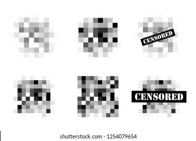Set of Pixel censored signs. Black censor bar concept. Censorship rectangle. Vector illustration