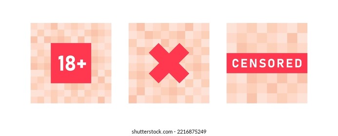 Satz von Pixelzensurzeichen-Elementen. Schwarz-Rot-Zensurbar-Konzept. unscharfer beiger Zensur-Hintergrund. Vektorgrafik.