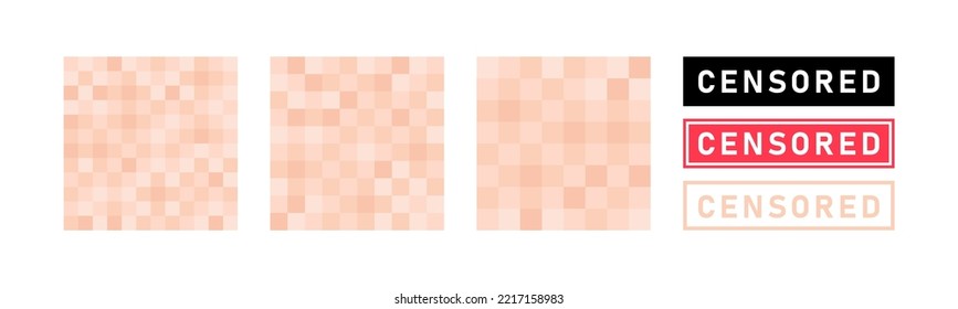 Satz von Pixelzensurzeichen-Elementen. Schwarz-Rot-Zensurbar-Konzept. unscharfer beiger Zensur-Hintergrund. Vektorgrafik.