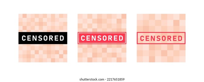 Satz von Pixelzensurzeichen-Elementen. Schwarz-Rot-Zensurbar-Konzept. unscharfer beiger Zensur-Hintergrund. Vektorgrafik.