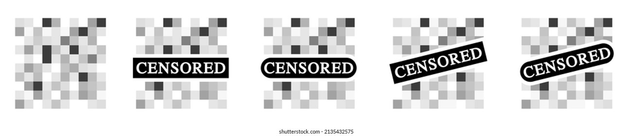 Set of pixel censored signs on white background. Pixel censored mosaic bar sign. Vector 10 EPS.