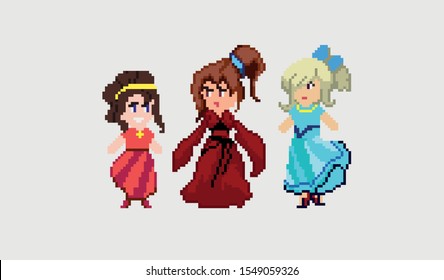 Set of pixel characters in art style