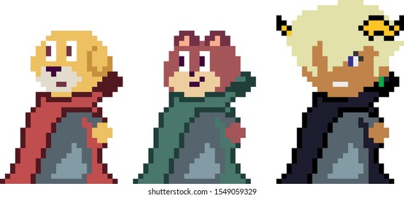 Set of pixel characters in art style