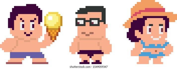 Set of pixel characters in art style
