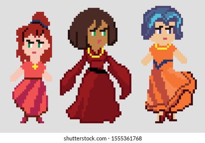 Set of pixel characters in art style