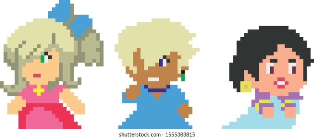 Set of pixel characters in art style