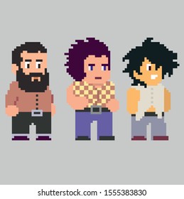 Set of pixel characters in art style