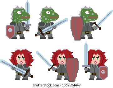 Set of pixel characters in art style