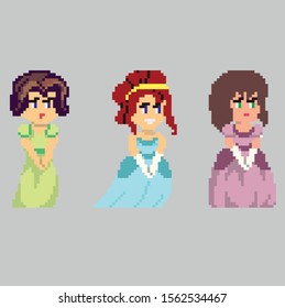 Set of pixel characters in art style