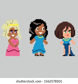 Set of pixel characters in art style