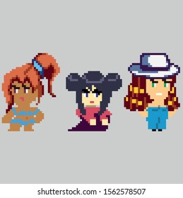Set of pixel characters in art style