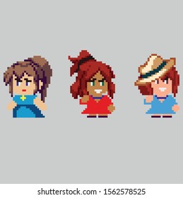 Set of pixel characters in art style