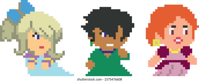 Set of pixel characters in art style