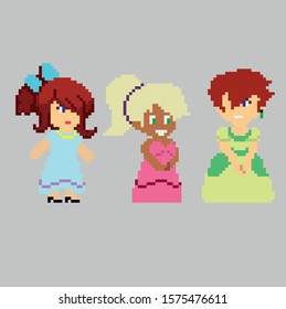 Set of pixel characters in art style