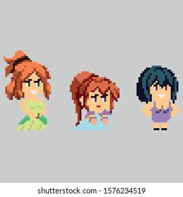 Set of pixel characters in art style