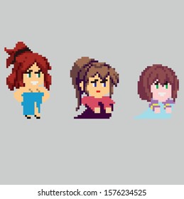 Set of pixel characters in art style