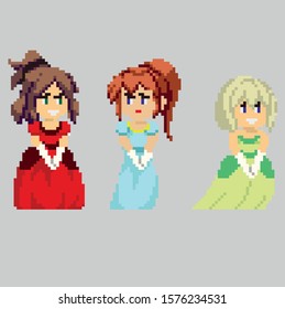 Set of pixel characters in art style