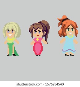 Set of pixel characters in art style