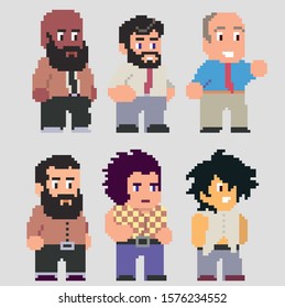 Set of pixel characters in art style