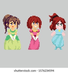 Set of pixel characters in art style