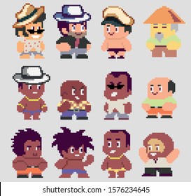 Set of pixel characters in art style
