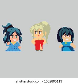 Set of pixel characters in art style