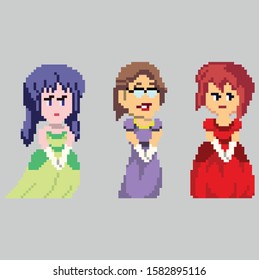 Set of pixel characters in art style