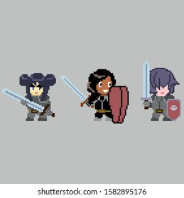 Set of pixel characters in art style