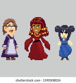 Set of pixel characters in art style