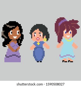 Set of pixel characters in art style