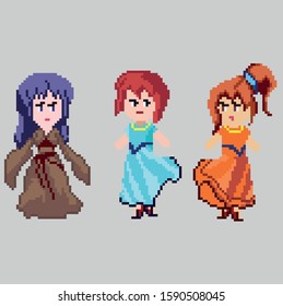 Set of pixel characters in art style