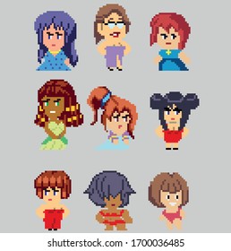Set of pixel characters in art style