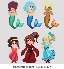 Set of pixel characters in art style