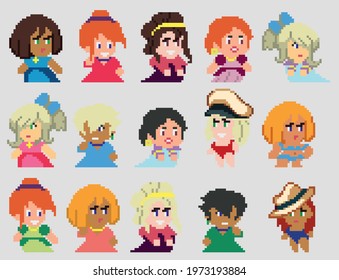 Set of pixel characters in art style