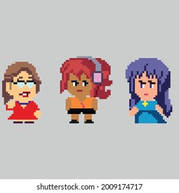 Conjunto de caracteres de píxel en estilo de arte