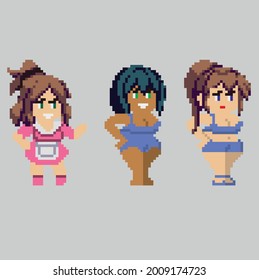 Set of pixel characters in art style