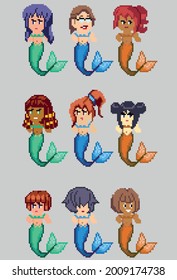 Set of pixel characters in art style